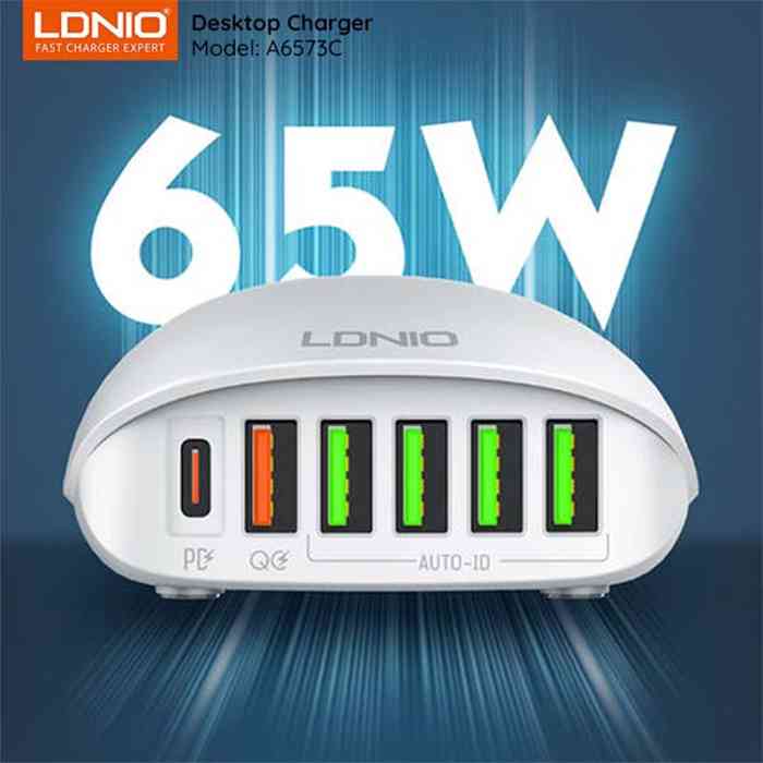 LDNIO A6573C 6 Port 65W Super Fast Charging Desktop Charger